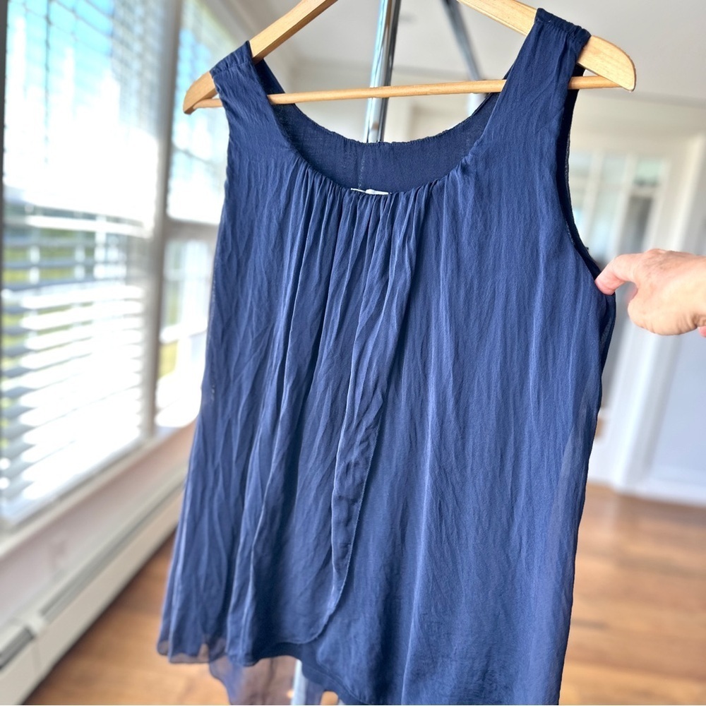 Bellambia Italy Asymmetrical Blue Blouse with Flowing Design, silk - Picture 6 of 11